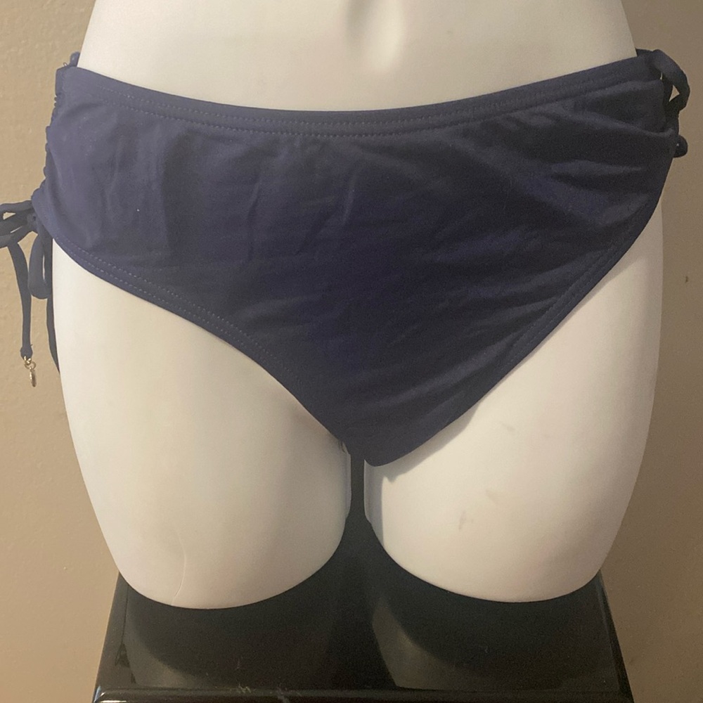 Anne Cole Navy Blue Swimsuit Bottoms Adjustable Side Ties Large New 4/25